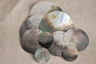 6pcs Black Mother of Pearl Shell Round Pendants 20/ 30/ 40/ 50/ 60mm Large (V1230)