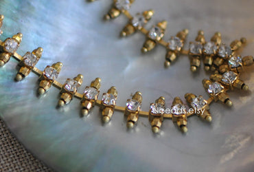 Brass Rhinestone Bead Chain 11mm, Unplated Brass Designer Crystal Chain (#LK-028)/ 1 meter