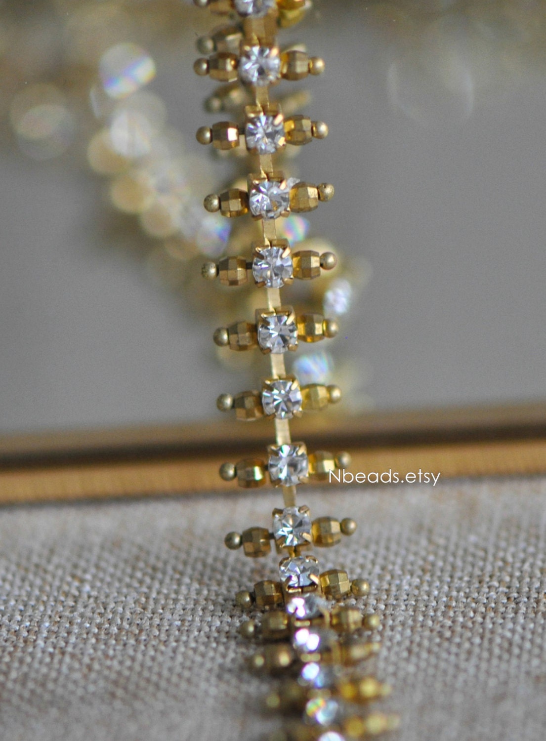 Brass Rhinestone Bead Chain 11mm, Unplated Brass Designer Crystal Chain (#LK-028)/ 1 meter