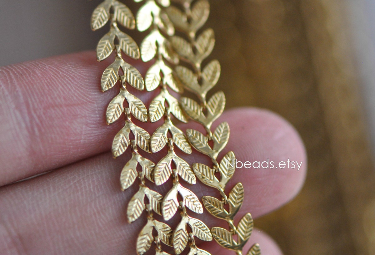 Unplated Raw Brass Designer Chain 6.5mm, Two Sided Leaf Chevron Chains (#LK-035)/ 1 Meter=3.3ft