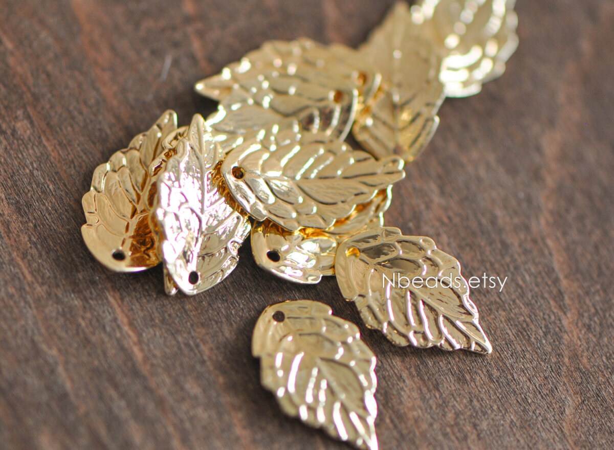 10pcs Gold plated Brass Leaf Charms 18mm (GB-028)