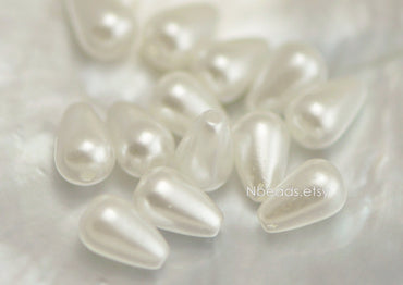 SALE! 50pcs Acrylic Teardrop Beads 10x6mm, Pearly Pearl White, Drill Through (#SL025)