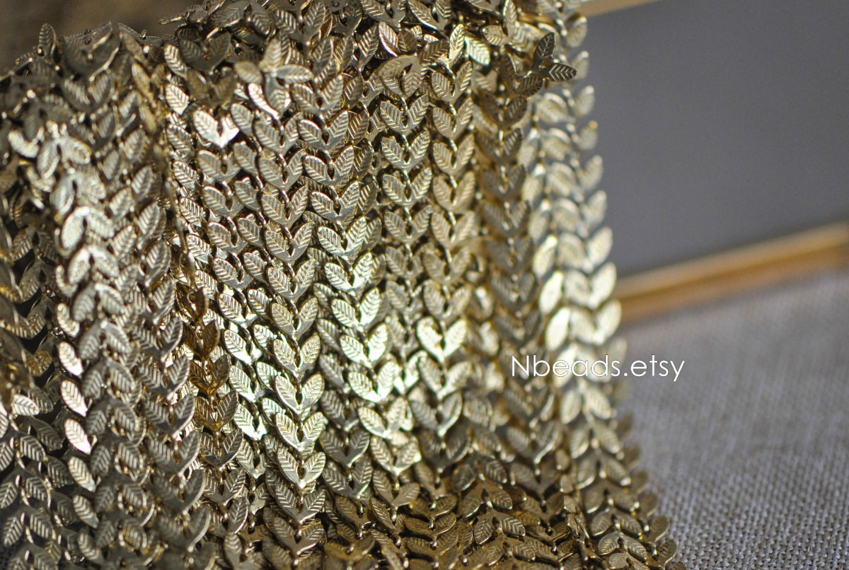 Unplated Raw Brass Designer Chain 6.5mm, Two Sided Leaf Chevron Chains (#LK-035)/ 1 Meter=3.3ft