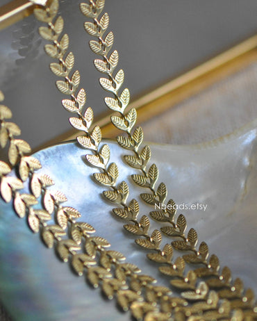 Unplated Raw Brass Designer Chain 6.5mm, Two Sided Leaf Chevron Chains (#LK-035)/ 1 Meter=3.3ft