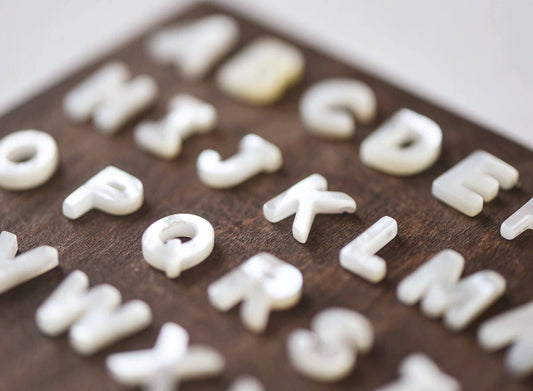 White Mother of Pearl Alphabet Beads, MOP Shell Letter Charms 10mm, You Choose Letter -(V1303)