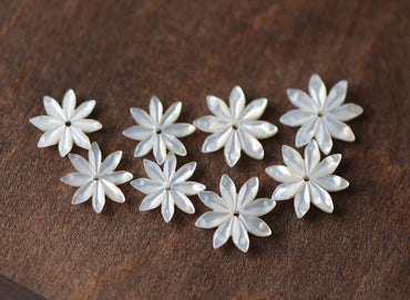 10pcs White Mother of Pearl Shell Daisy Flowers 10/ 12mm (#BK-001)