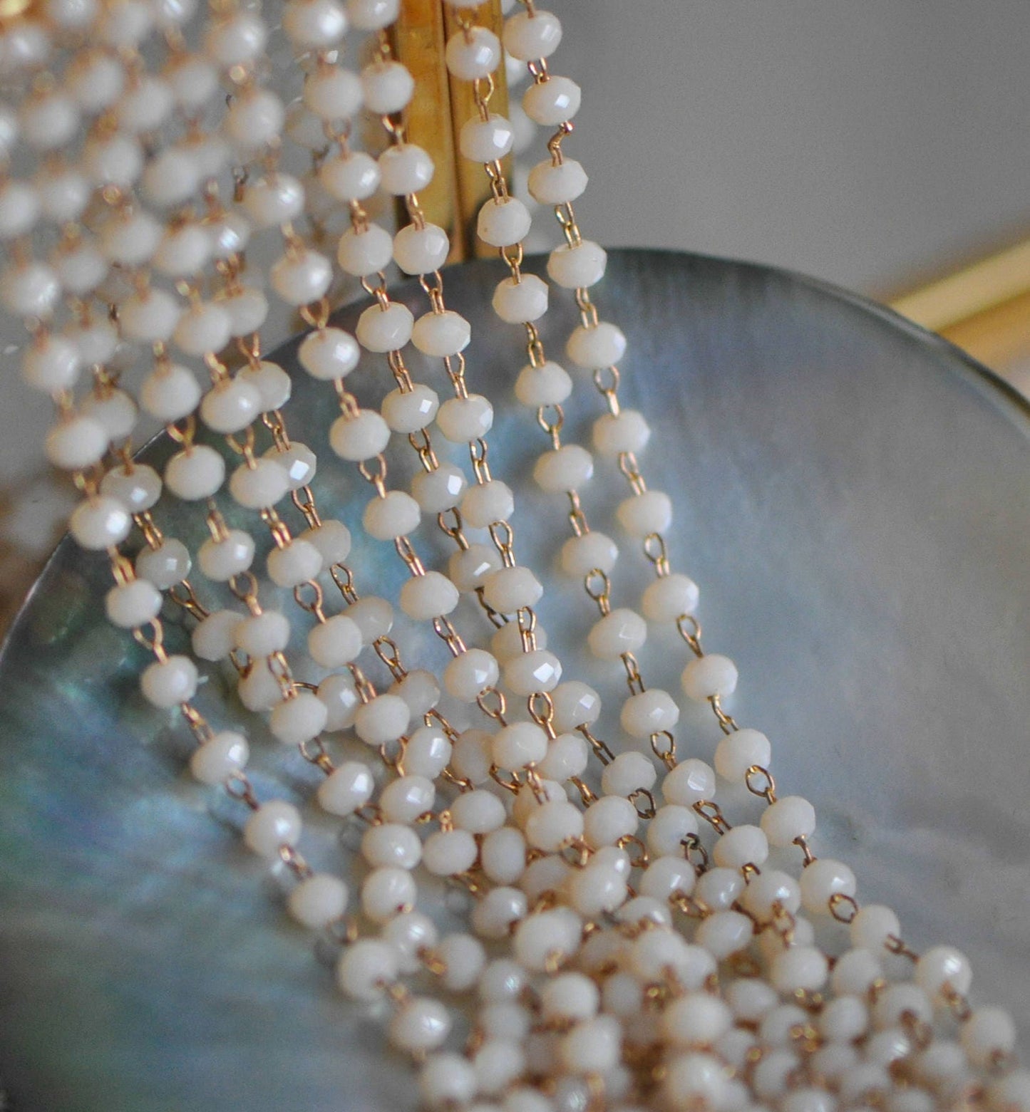 Crystal Glass Rondelle Bead Chain 3mm Thin, Unplated Raw Brass Beaded Chains, Multi Colors (#LK-039)/ 1 Meter=3.3ft