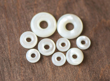 10pcs White Mother of Pearl Round Loops, Shell Circle Charms, Round Ring Donut Beads, 8/ 10/ 12/ 15mm (V1301)