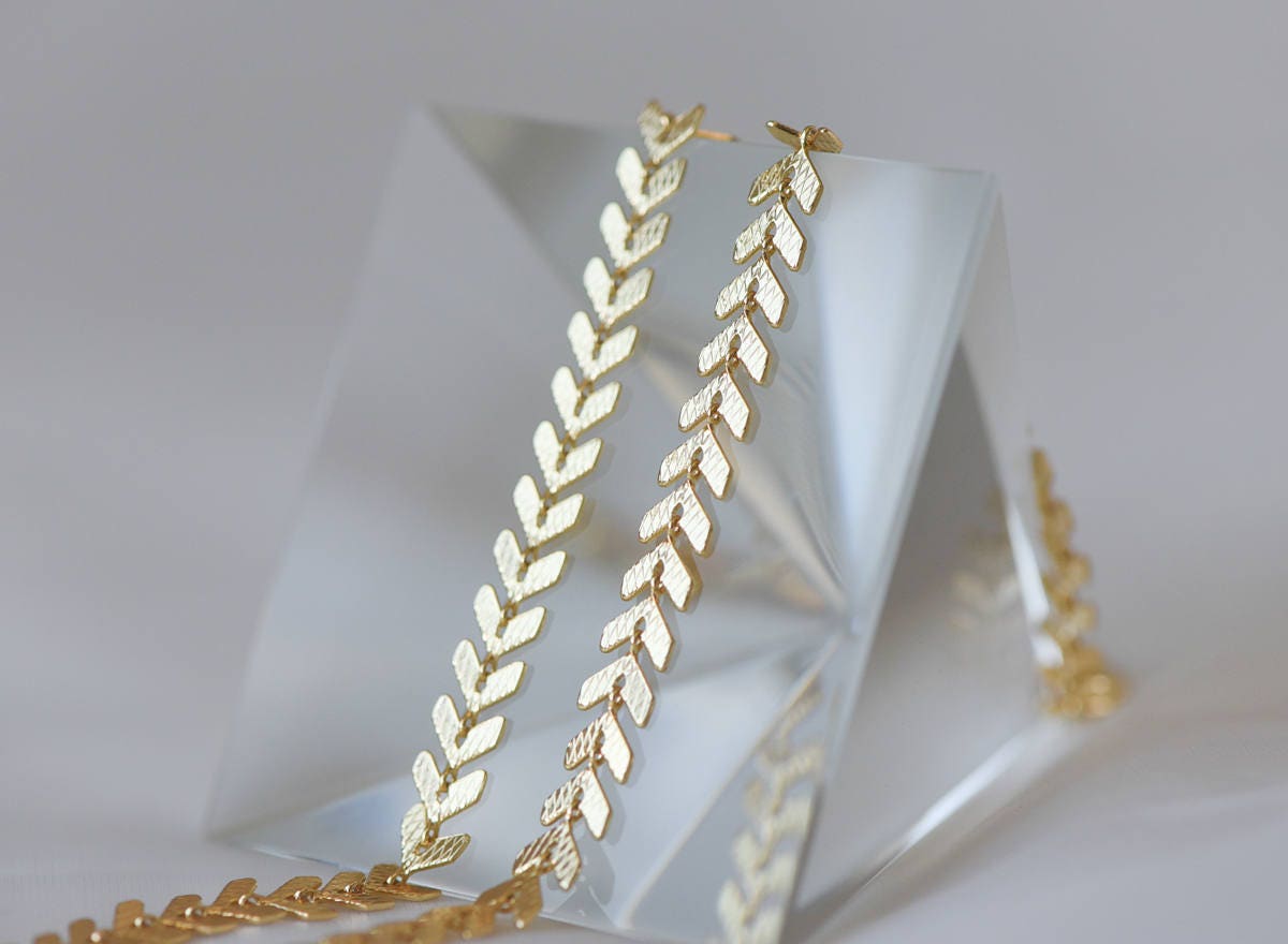 Gold plated Brass Chevron Chain 6.5mm, Decorative Arrow Chain, Herringbone Designer Chain (#LK-103)/ 1 Meter=3.3ft