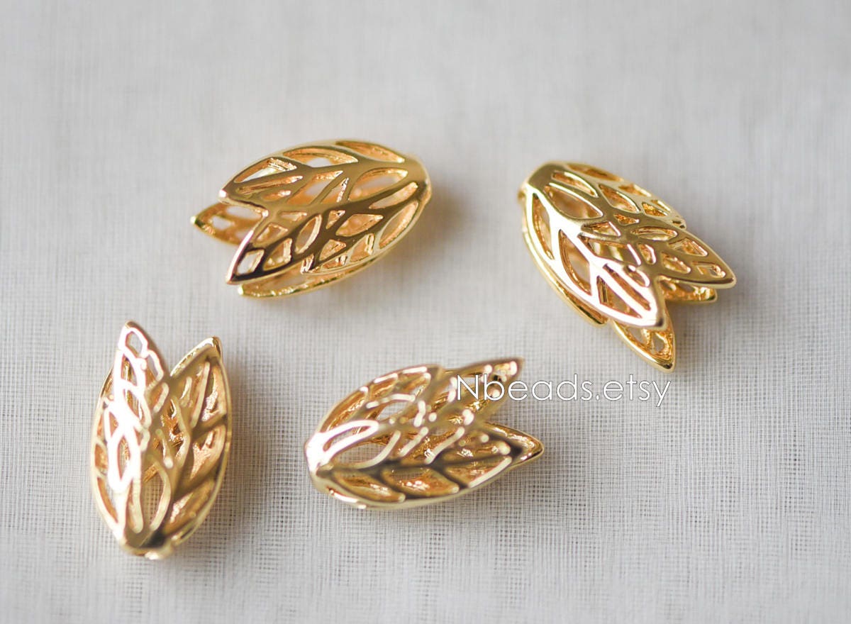 10pcs Gold Flower Bead Caps 16mm, Gold plated Brass Tulip Tassel Caps, Lead Nickel Free (GB-110)
