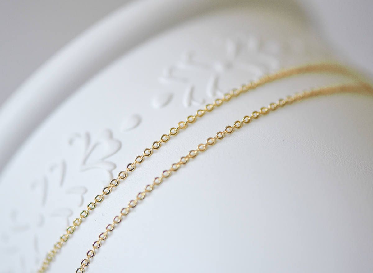 Dainty Gold plated Brass Cable Chains, Soldered Oval Chain Wholesale, 1.2/ 1.4/ 1.6/ 1.8/ 2/ 3.2mm Multi Sizes (#LK-106)/ 1 Meter=3.3 ft