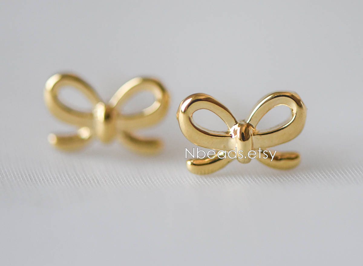 4pcs Gold/ Rhodium plated Brass Bowknot Ear Posts, Bow Knot Stud Earrings (GB-139-C)