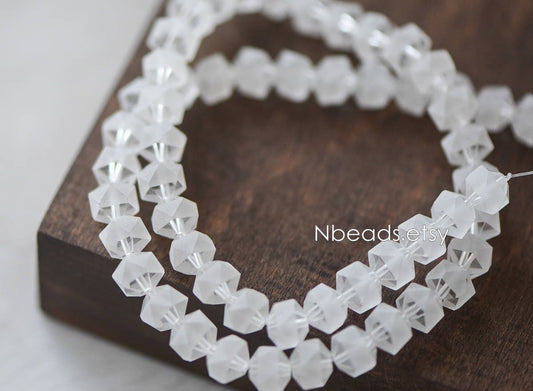 70pcs Frosted Faceted Crystal Glass beads 8mm, Transparent Clear Matte- (TS83-2)