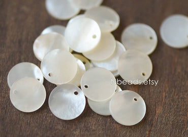 10pcs White Mother of Pearl Coin Charms, Round Disc MOP Shell Pendants 10/ 15/ 20mm (V1309)