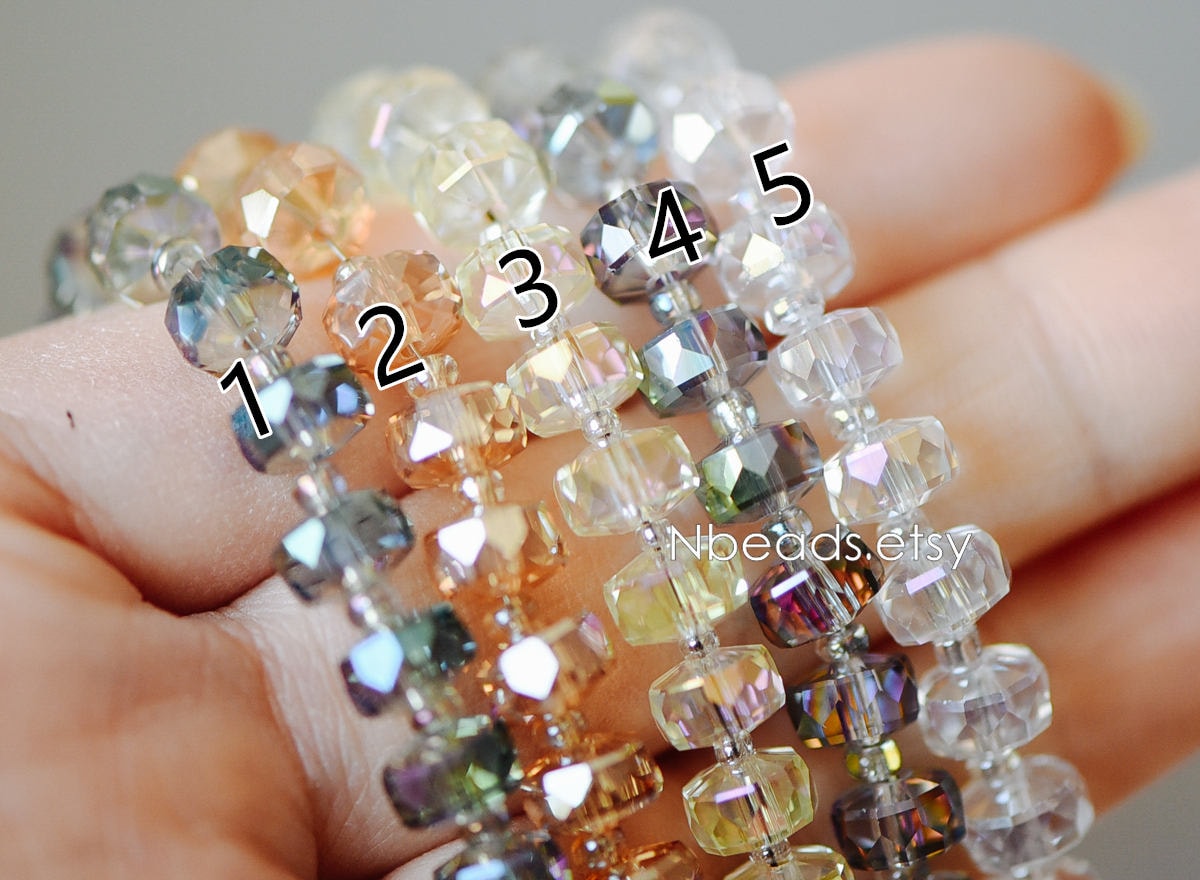 Faceted Crystal Rondelle Beads 8x5mm, Sparkly Glass Spacer Beads 5 Colors -(TS-88)/ 95 beads