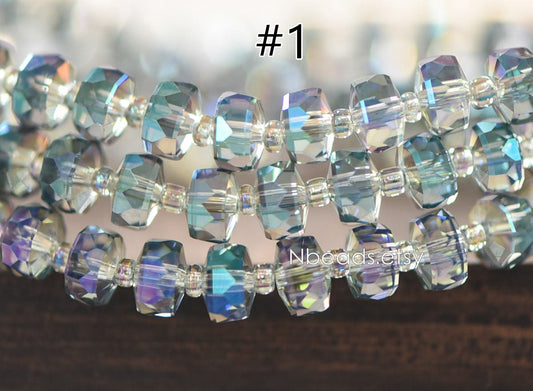 Faceted Crystal Rondelle Beads 8x5mm, Sparkly Glass Spacer Beads 5 Colors -(TS-88)/ 95 beads