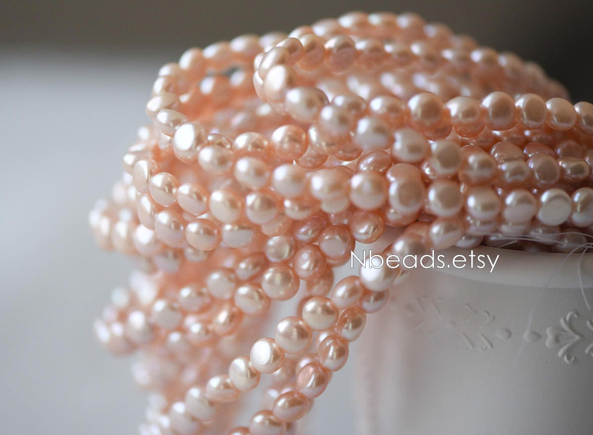 Freshwater Button Pearls 8mm, Peach Round Coin Pearl -(PL03-12)/ 15" full strand