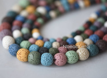 Volcanic Stone Round Beads, Natural Lava Beads Wholesale 6/ 8/ 10/ 12mm, Rainbow Mix Color (#V6080)