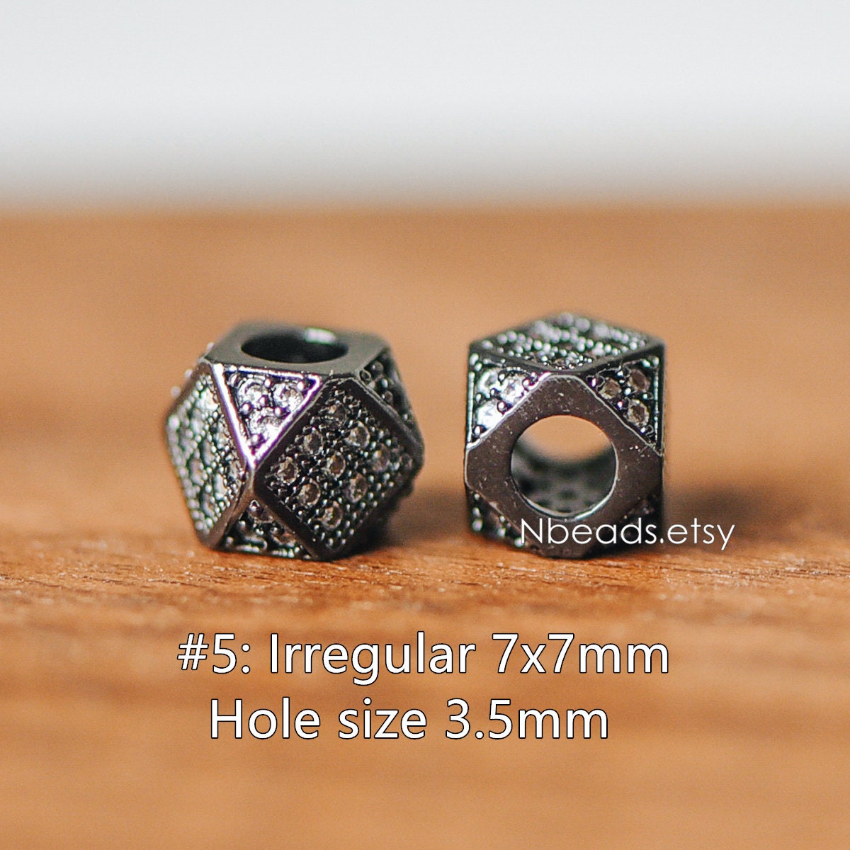 4pcs Black Micro Pave Spacer Beads, Gun Metal plated Brass Beads with CZ Pave, Large Hole Gunmetal Spacers (GB-156)