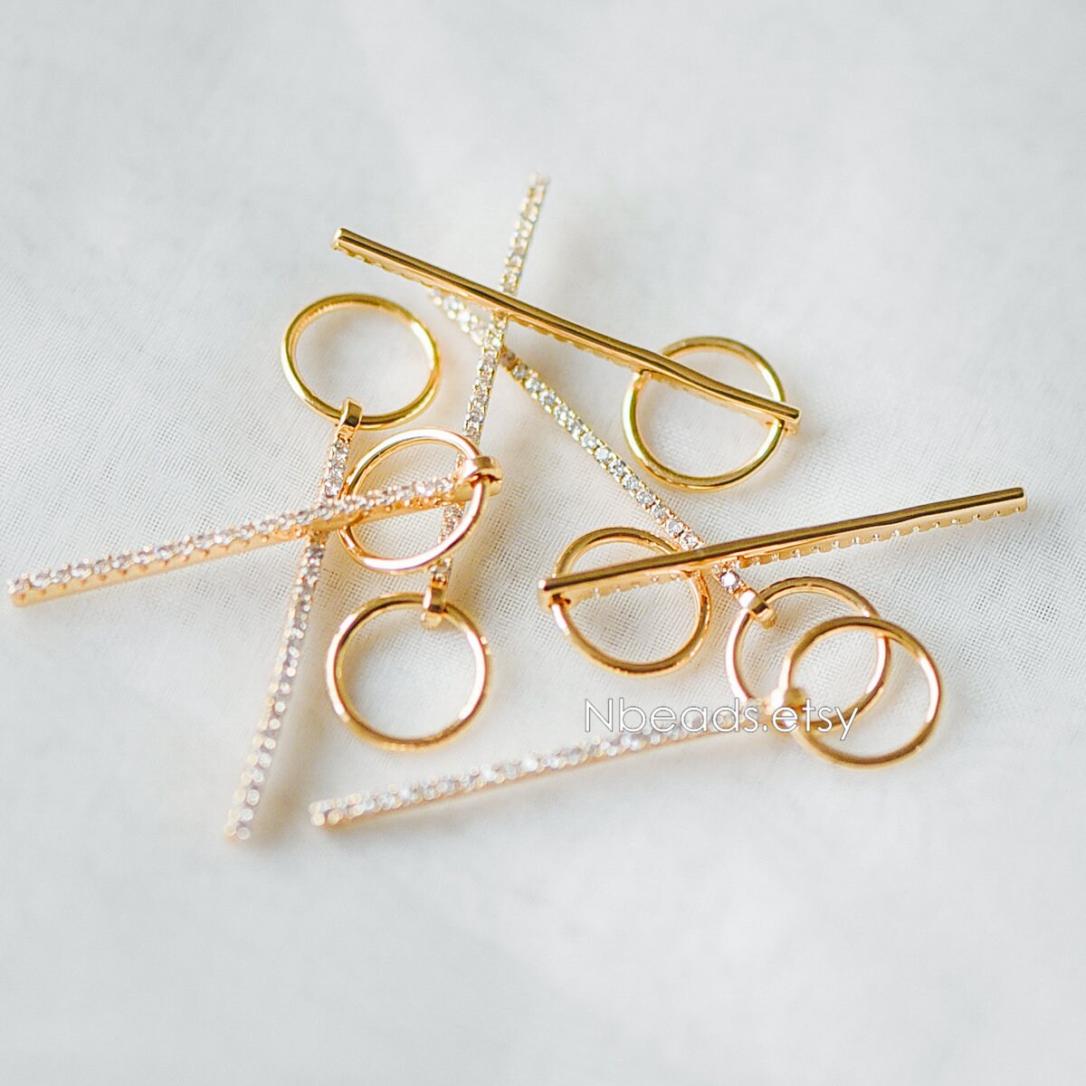 4pcs CZ Micro Pave Long Bar Pendants 35mm, Real Gold plated Brass, Cubic Zirconia Pave Stick Charms (GB-1234-D)