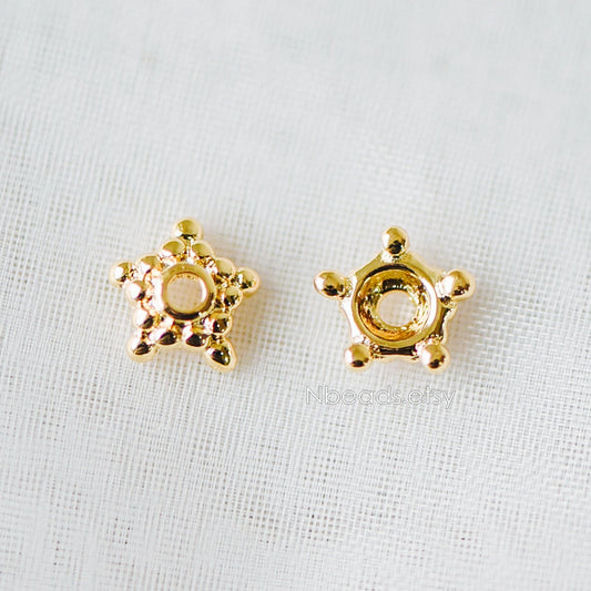 20pcs Gold/ Silver Floral Bead Caps 7mm, Fit 8mm Beads, Real Gold/ Rhodium plated Brass Spacers, Lead Nickel Free (GB-200)