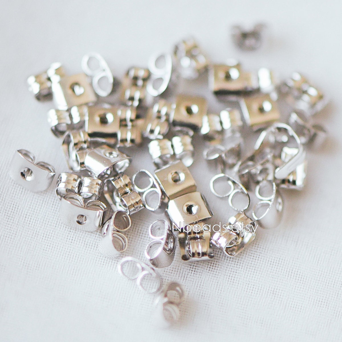 20pcs Silver Ear Nuts, Earring Back Stoppers 5mm/ 7mm, Rhodium plated Brass Jewelry Findings Wholesale (#GB-142-2)