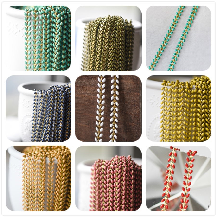 Mint Green Enamel Brass Arrow Chain 6mm, Flat Chevron Chain, Herringbone Fish bone Designer Chain (#LK-048)/ 1 Meter=3.3ft