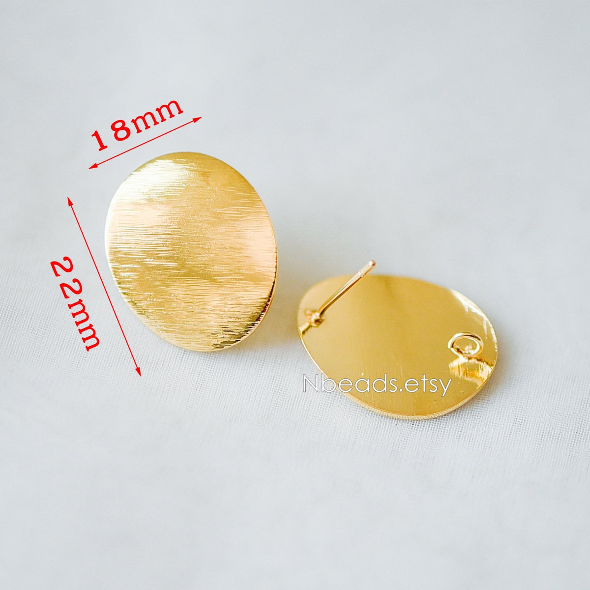 10pcs Brushed Gold Ear Posts with Loops, Real Gold Plated Brass, Triangle Star Round Oval Teardrop Geometric Earring Studs (GB-263)