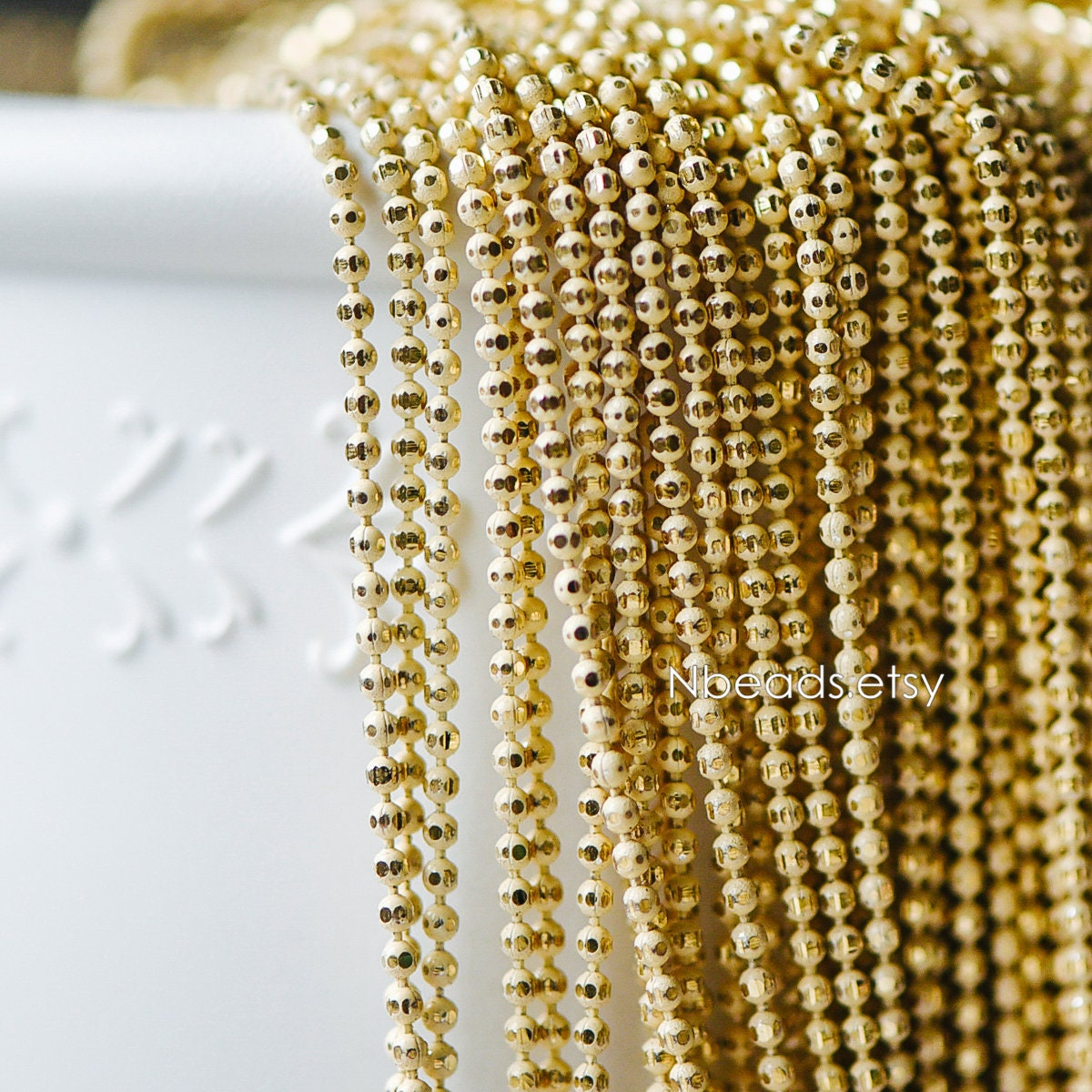 Yellow Faceted Brass Ball Bead Chain 1.6mm (#LK-002-3)/ 5 Meters=16.5ft