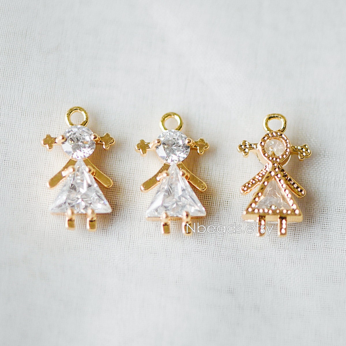 10pcs Gold Boy and Girl Charms 18mm, Gold plated Brass Cubic Zirconia Pendants (GB-172)