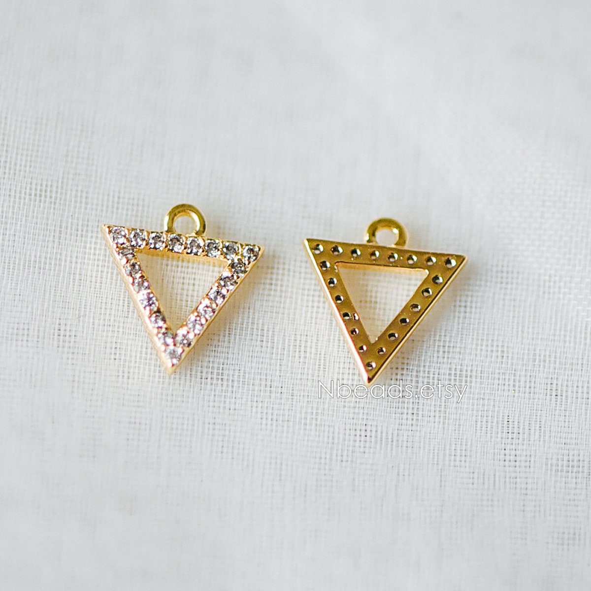 4pcs Micro Pave Gold Triangle Charms 10mm, Cubic Zirconia Pave Geometric Pendants, Real Gold plated Brass, Lead Nickel Free (GB-376-B)