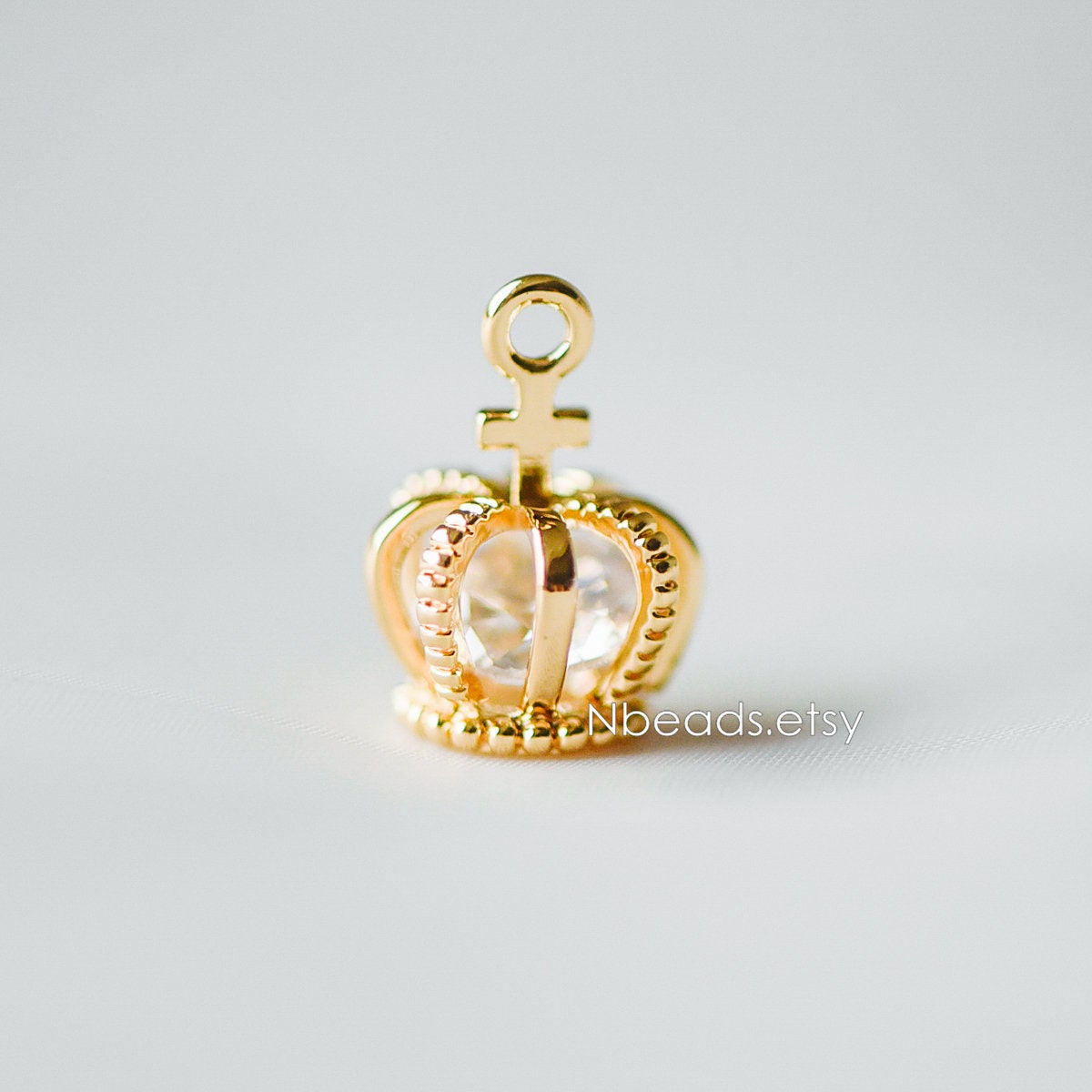 4pcs Gold Crown Charms with CZ Diamond, Real Gold plated Brass Crown Pendants 15x11mm, Lead Nickel Free (GB-187)