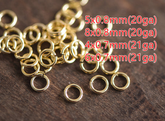 100pcs Real Gold plated Brass Open Jump Rings, 3-8mm by 0.7-0.8mm(20-21 Gauge), Multi Size Split Jump Rings Wholesale (GB-049)