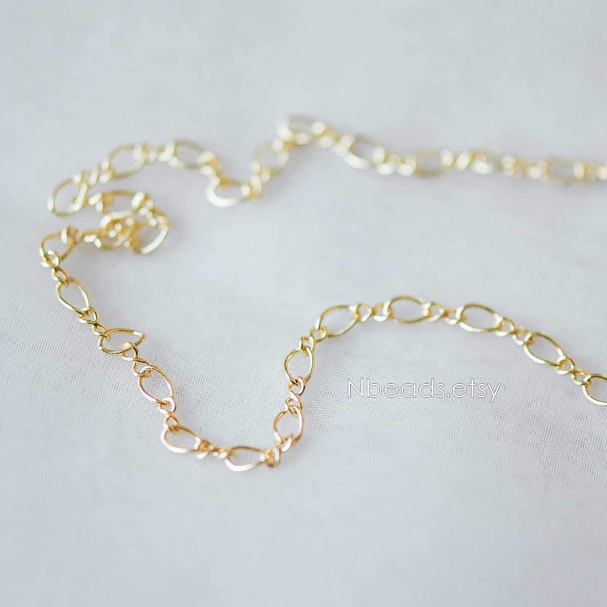Gold plated Brass Figaro Chains 3.5mm, Long and Short Cable Chains (#LK-151)/ 1 Meter=3.3 ft
