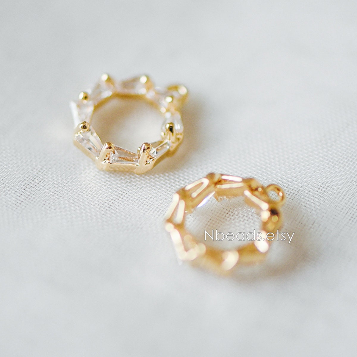 10pcs CZ Pave Gold Circle Charm Pendants 12x10mm, Real Gold plated Brass, Color Not Easily Tarnish (GB-342-3)