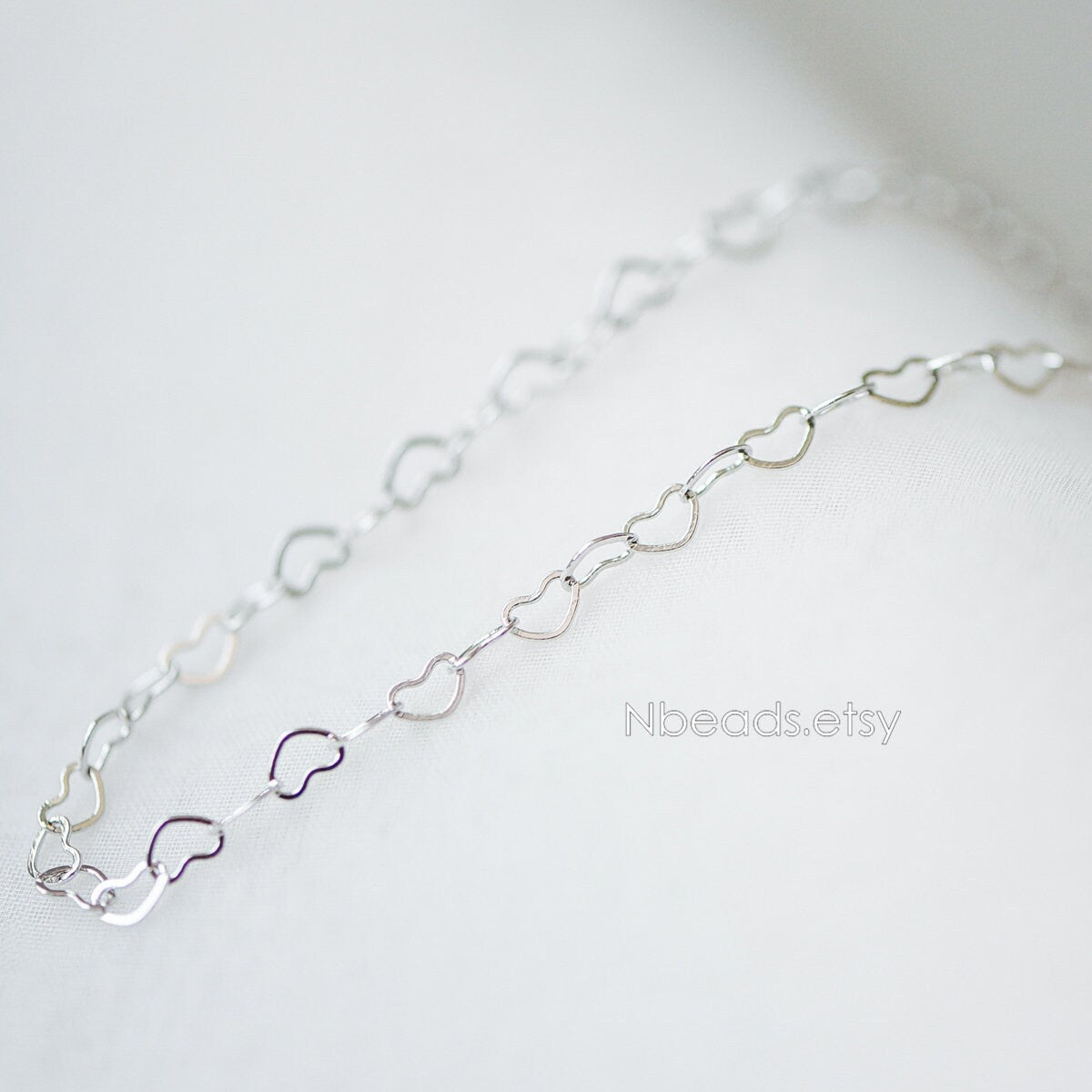 Gold/ Silver tone Heart Chains, Gold/ Rhodium/ Rose Gold plated Brass Designer Chain, 3.5mm Thin Decorative Chains (#LK-105)/ 1 Meter=3.3 ft