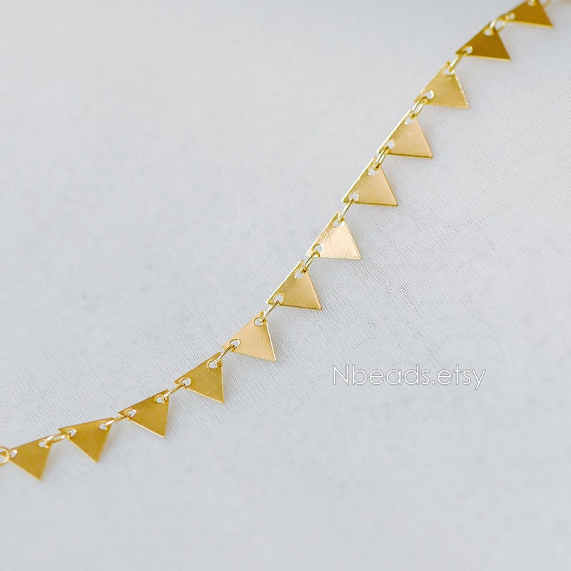 Gold plated Brass Triangle Chains 7.5mm, Handmade Cable Link Geometric Chain, Lead Nickel Free (#LK-144)/ 1 Meter=3.3 ft