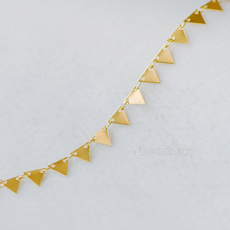 Gold plated Brass Triangle Chains 7.5mm, Handmade Cable Link Geometric Chain, Lead Nickel Free (#LK-144)/ 1 Meter=3.3 ft