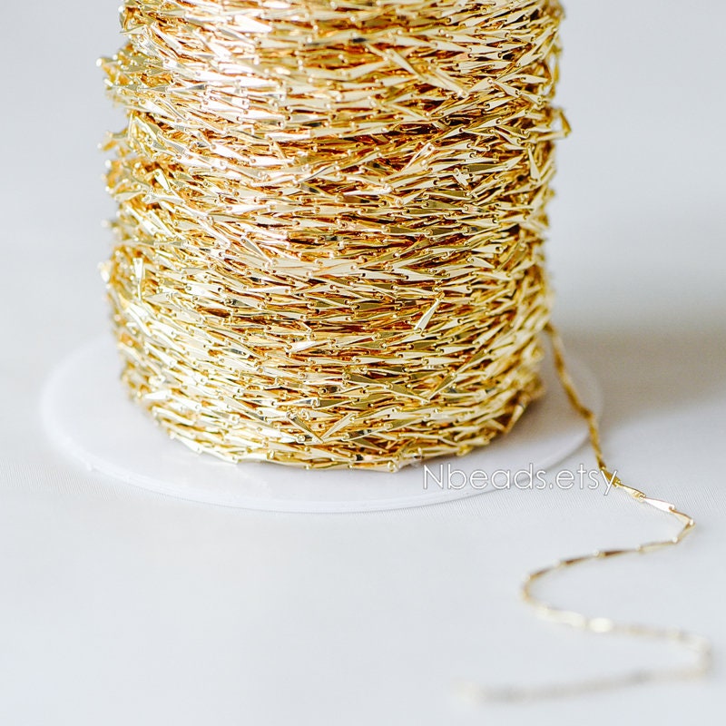 Gold plated Brass Bar Chain 1.2/ 1.3mm Thin, Color Not Easily Tarnish, Lead Nickel Free (#LK-167)/ 1 Meter=3.3 ft
