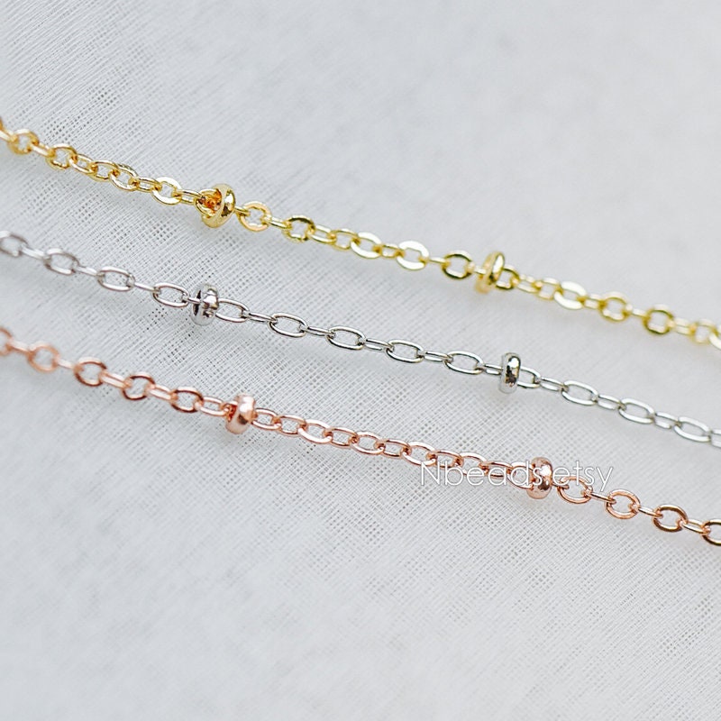 Satellite Chains Wholesale, 1.7mm Cable Chain with 2.2mm Beads, Gold/ Silver/ Rose Gold plated Brass (#LK-169)/ 1 Meter=3.3 ft