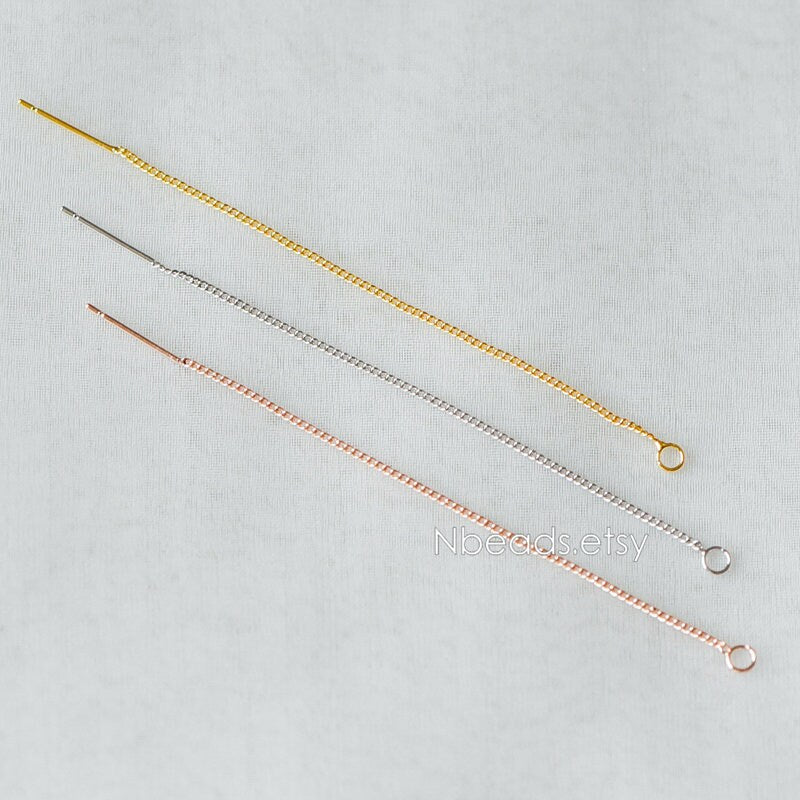 10pcs Gold/ Silver/ Rose Gold Threader Earrings, Earwire Thread with Open Jump Ring, Earring Components Wholesale (GB-333-A)