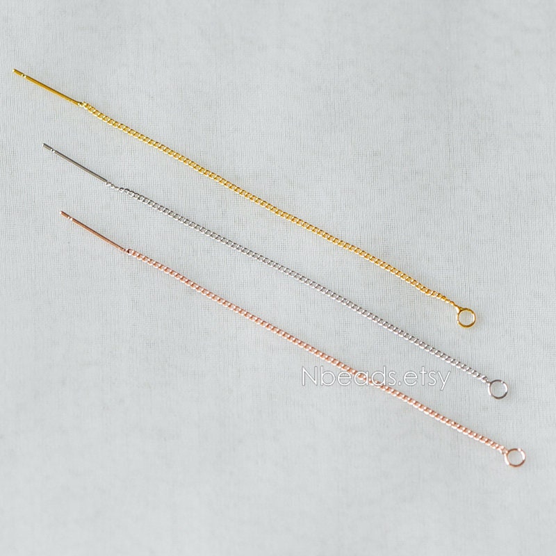10pcs Gold/ Silver/ Rose Gold Threader Earrings, Earwire Thread with Open Jump Ring, Earring Components Wholesale (GB-333-A)