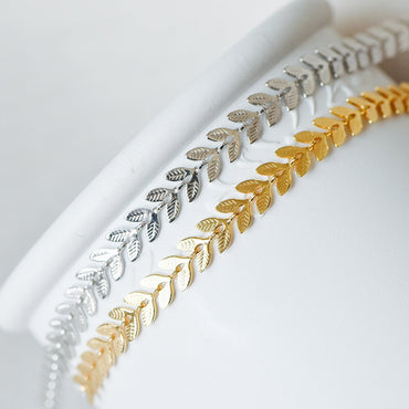 Gold/ Silver plated Brass Leaf Chain, 6.3mm Designer Herringbone Chain (#LK-153)/ 1 Meter=3.3ft