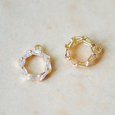 10pcs CZ Pave Gold Circle Charm Pendants 12x10mm, Real Gold plated Brass, Color Not Easily Tarnish (GB-342-3)