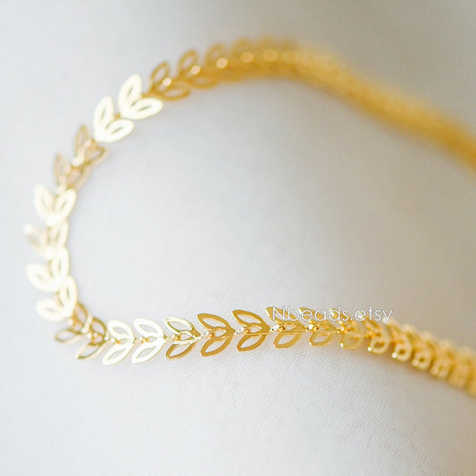 Gold/ Silver tone Flat Chevron Chain 6.3mm, Real Gold/ Rhodium plated Brass, Decorative Leaf Chain (#LK-161)/ 1 Meter=3.3ft