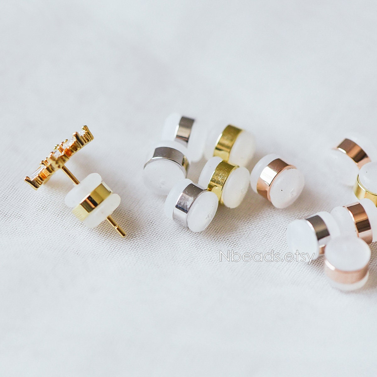 20pcs Rubber Ear Nuts, Earring Back Stoppers 5.5mm, Gold/ Silver/ Rose Gold, Earring Component Findings (#GB-651-B)