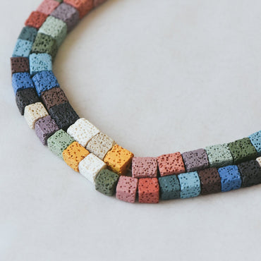 Volcanic Stone Cube Beads 9/ 11mm, Natural Lava Square Beads Wholesale, Rainbow Mix Color (#V6086)/ full strand