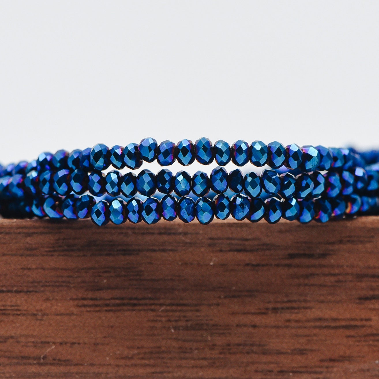 Crystal Faceted Rondelle Beads 2mm, Tiny Size Glass Spacer Beads, Metallic Blue Sparkly (BZ02-01) / 180 beads