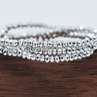 Crystal Faceted Rondelle Beads 2mm, Tiny Size Glass Spacer Beads, Metallic Silver Sparkly (BZ02-08) / 150 beads