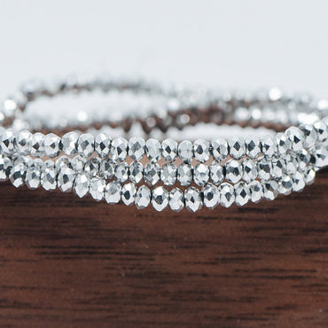 Crystal Faceted Rondelle Beads 2mm, Tiny Size Glass Spacer Beads, Metallic Silver Sparkly (BZ02-08) / 150 beads